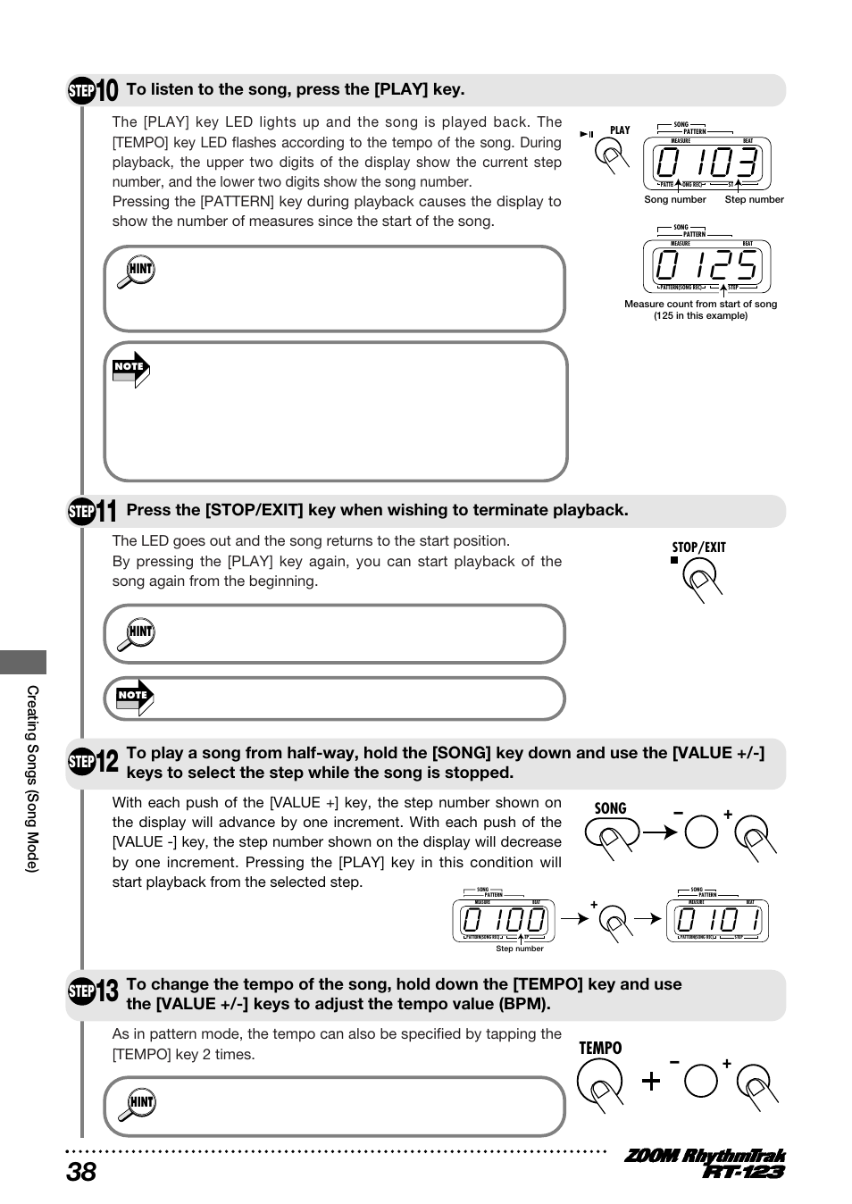 Step, Tempo | Zoom RT-123 User Manual | Page 38 / 72