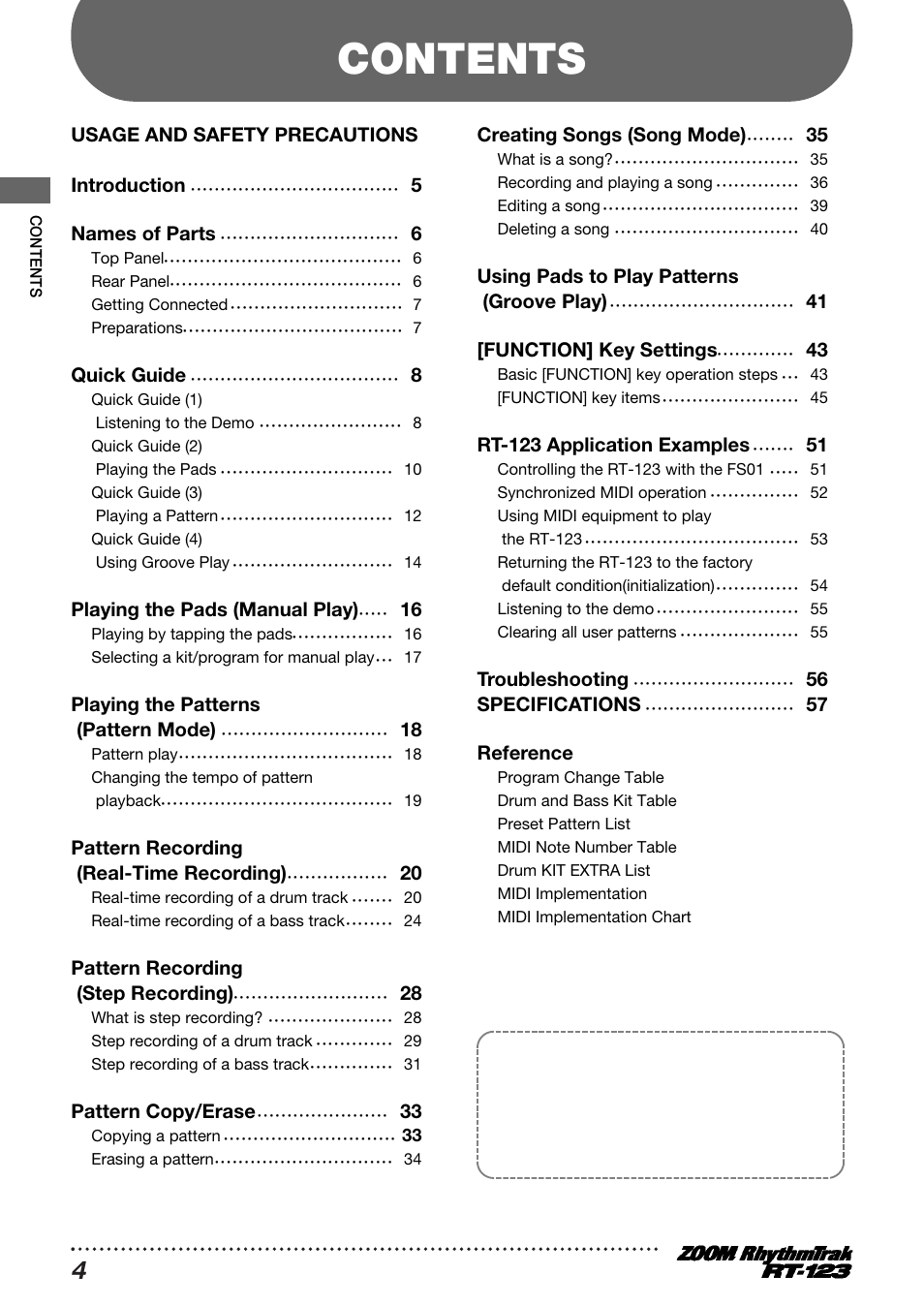 Zoom RT-123 User Manual | Page 4 / 72
