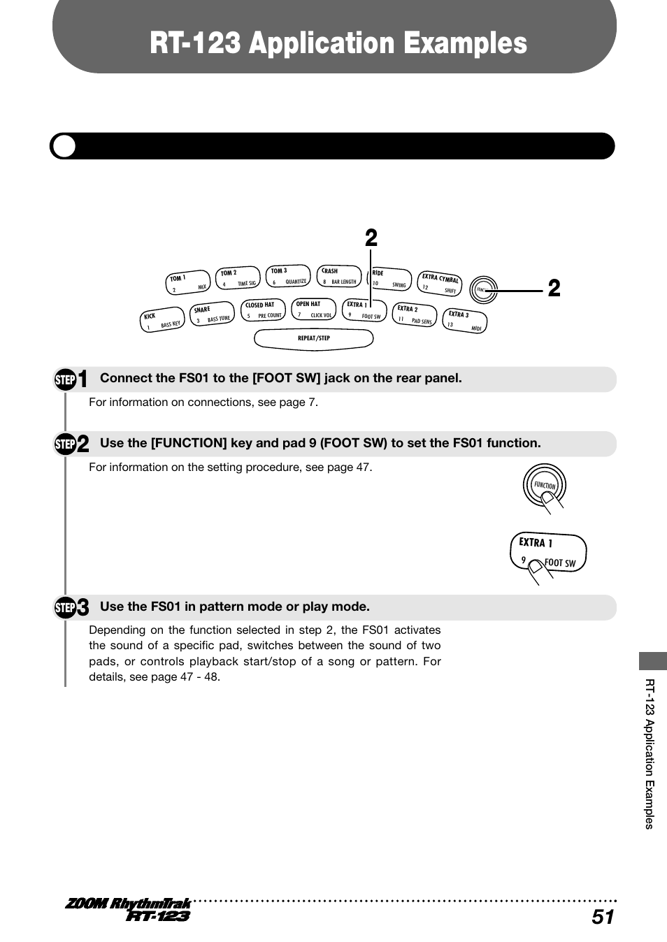 Step, Use the fs01 in pattern mode or play mode, Rt-123 application examples | Zoom RT-123 User Manual | Page 51 / 72