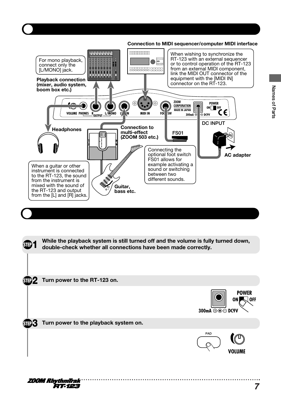 Getting connected, Preparations | Zoom RT-123 User Manual | Page 7 / 72