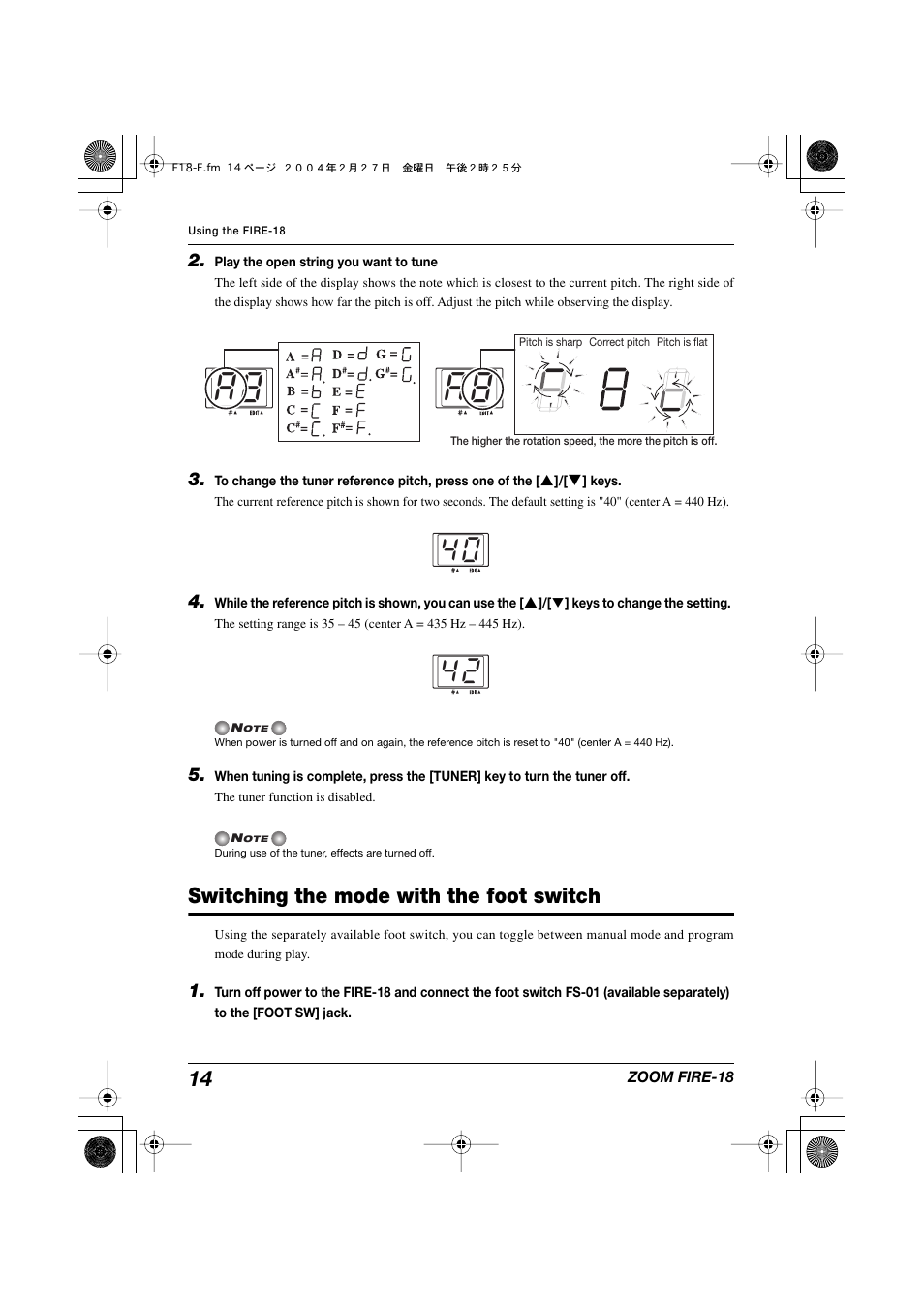 Switching the mode with the foot switch | Zoom FIRE-18 User Manual | Page 14 / 25
