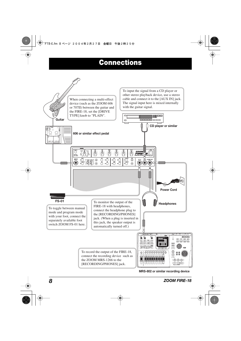Connections | Zoom FIRE-18 User Manual | Page 8 / 25