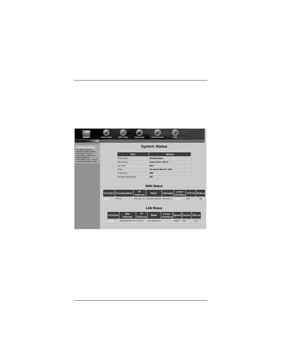 Monitoring system status, Onitoring, Ystem | Tatus | Zoom ADSL X3 User Manual | Page 28 / 60
