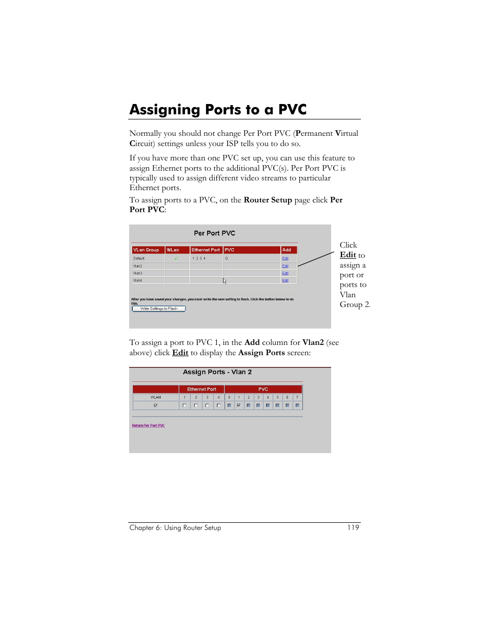 Assigning ports to a pvc | Zoom ADSL X6v User Manual | Page 119 / 166