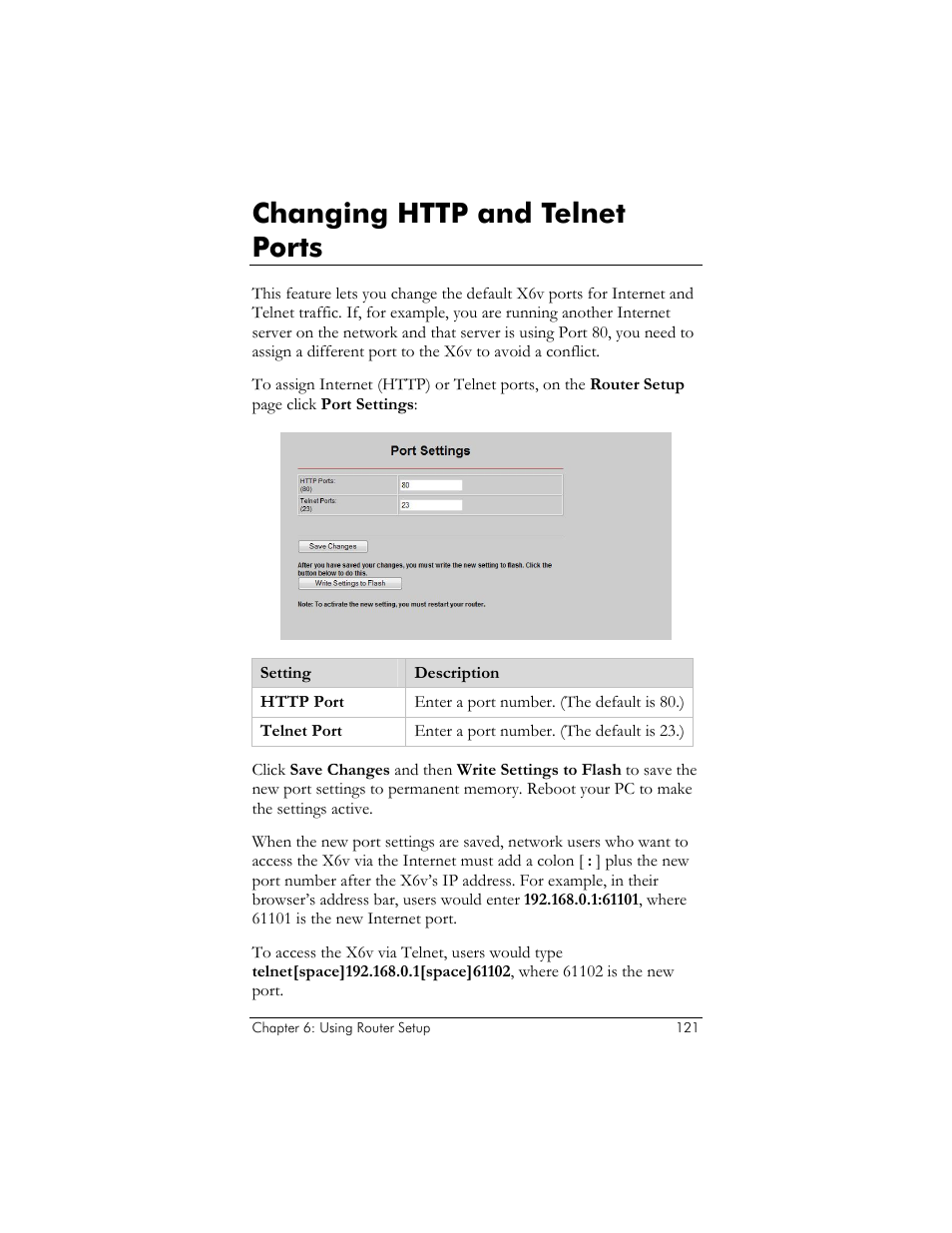 Changing http and telnet ports | Zoom ADSL X6v User Manual | Page 121 / 166