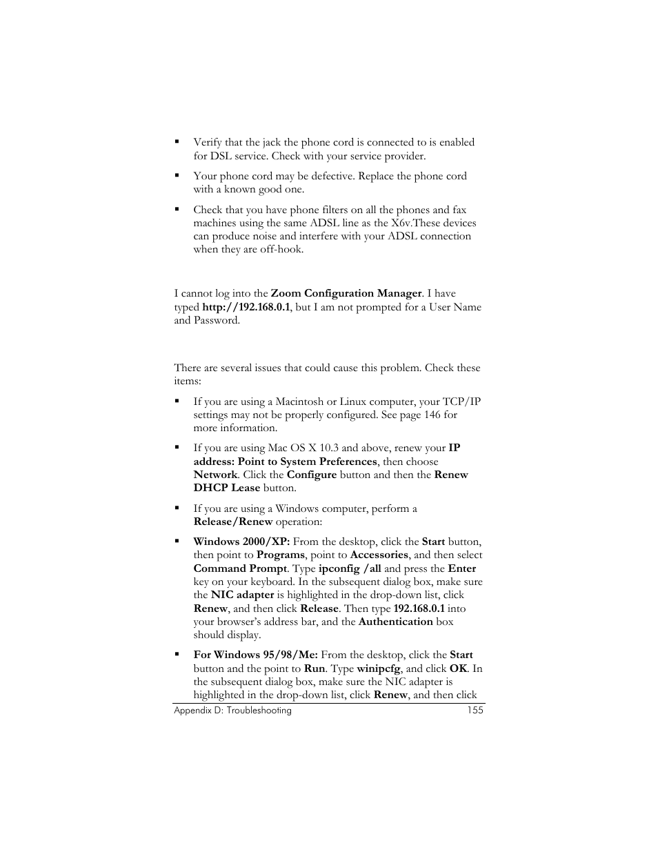 Problem, Solution | Zoom ADSL X6v User Manual | Page 155 / 166