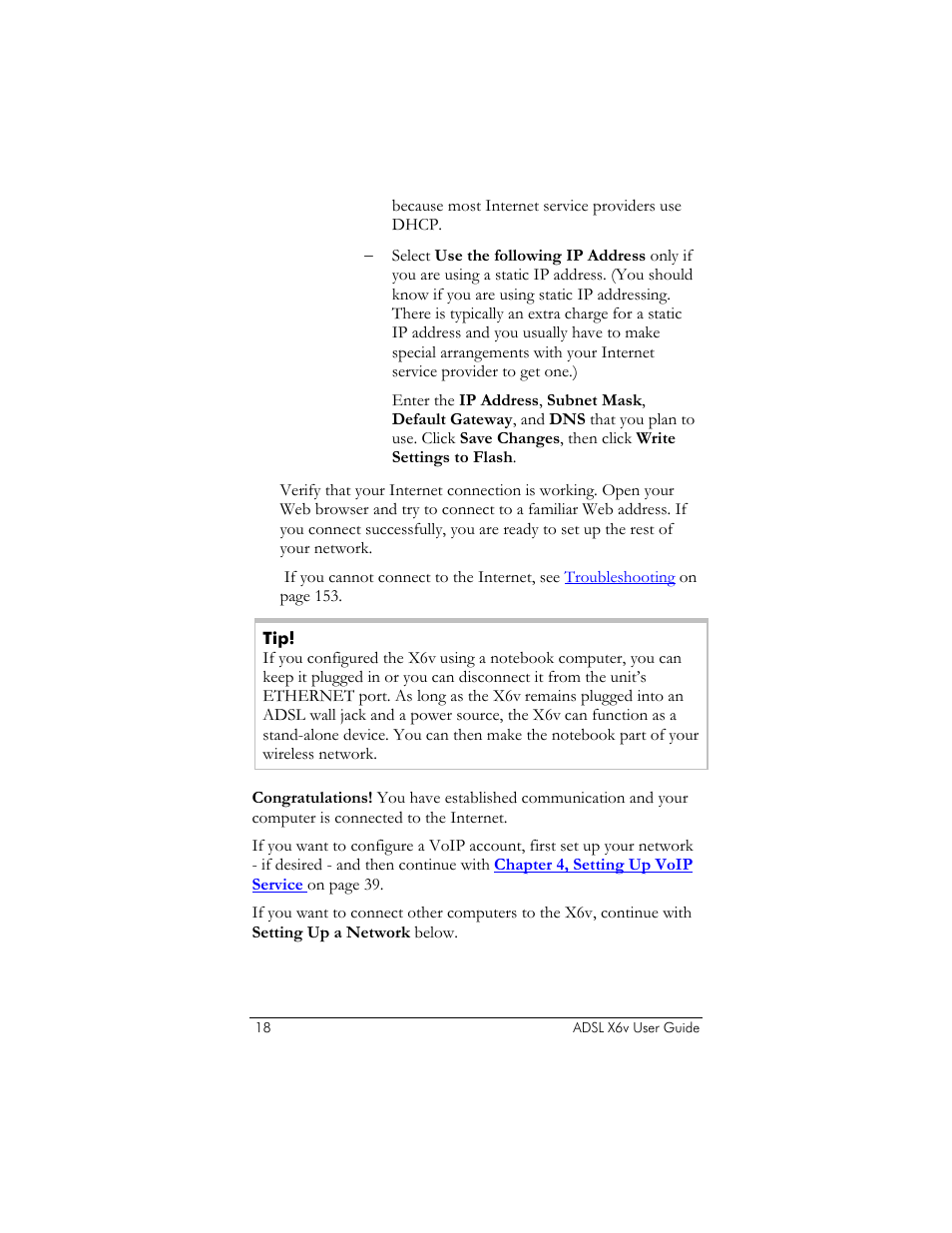 Setting up a network | Zoom ADSL X6v User Manual | Page 18 / 166