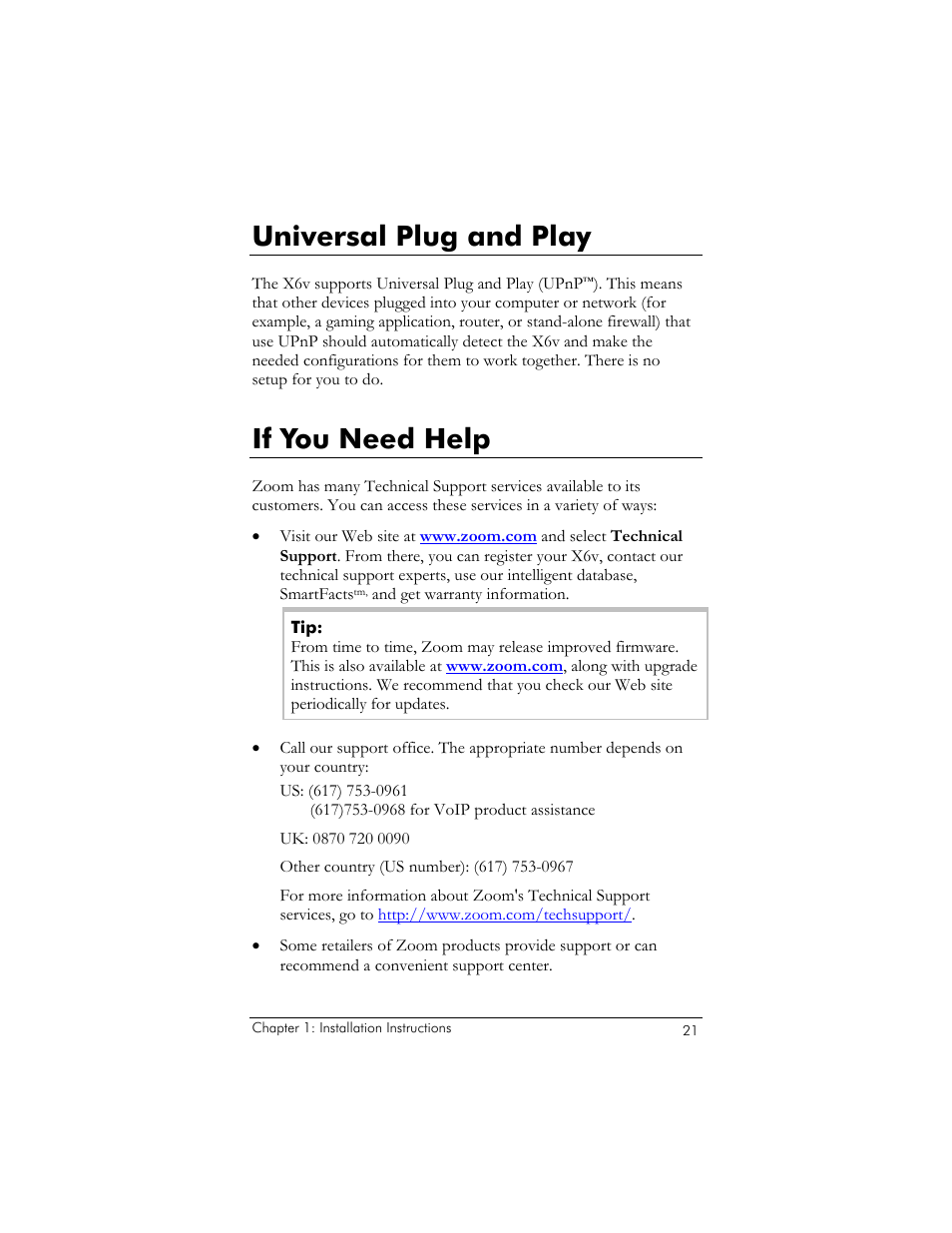 Universal plug and play, If you need help | Zoom ADSL X6v User Manual | Page 21 / 166