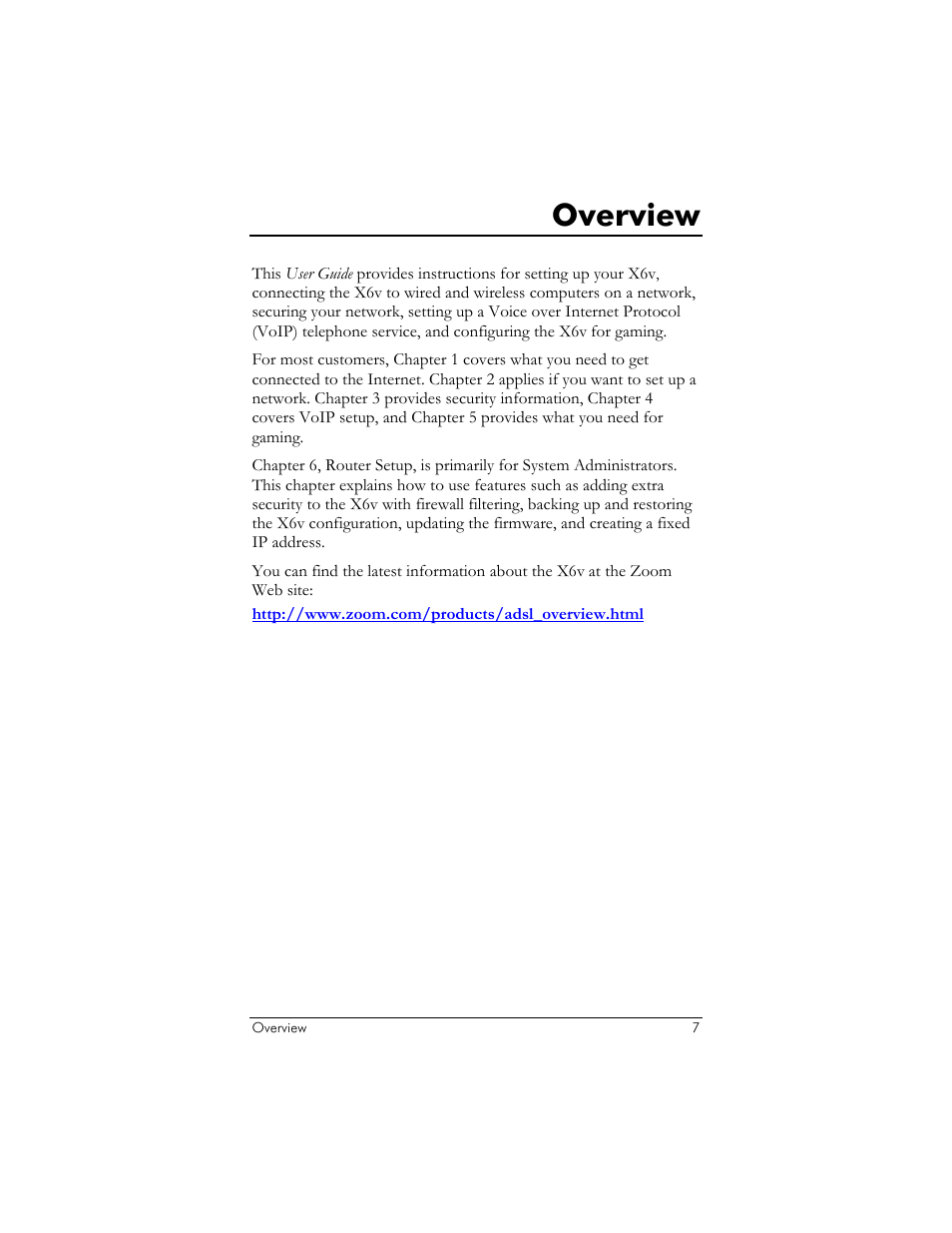 Overview | Zoom ADSL X6v User Manual | Page 7 / 166