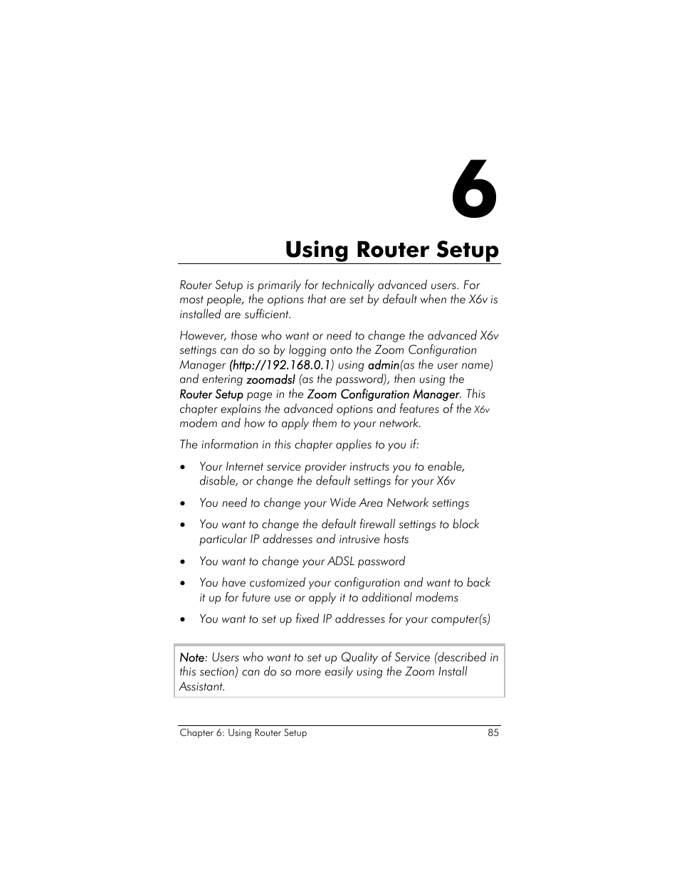 Using router setup | Zoom ADSL X6v User Manual | Page 85 / 166