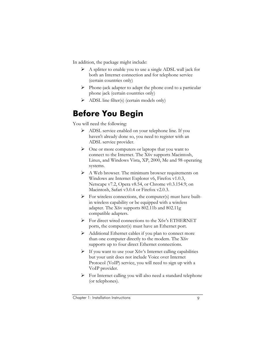 Before you begin | Zoom ADSL X6v User Manual | Page 9 / 166