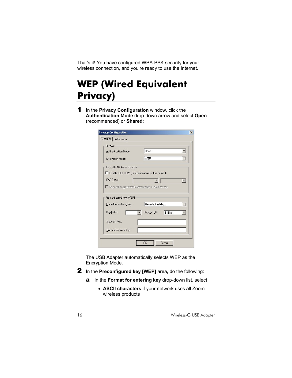 Wep (wired equivalent privacy) | Zoom 4410B User Manual | Page 16 / 50