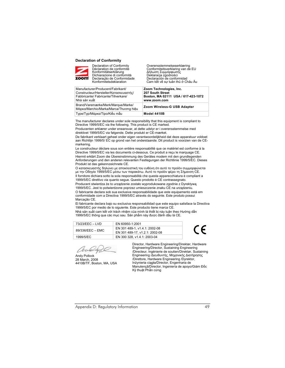 Zoom 4410B User Manual | Page 49 / 50