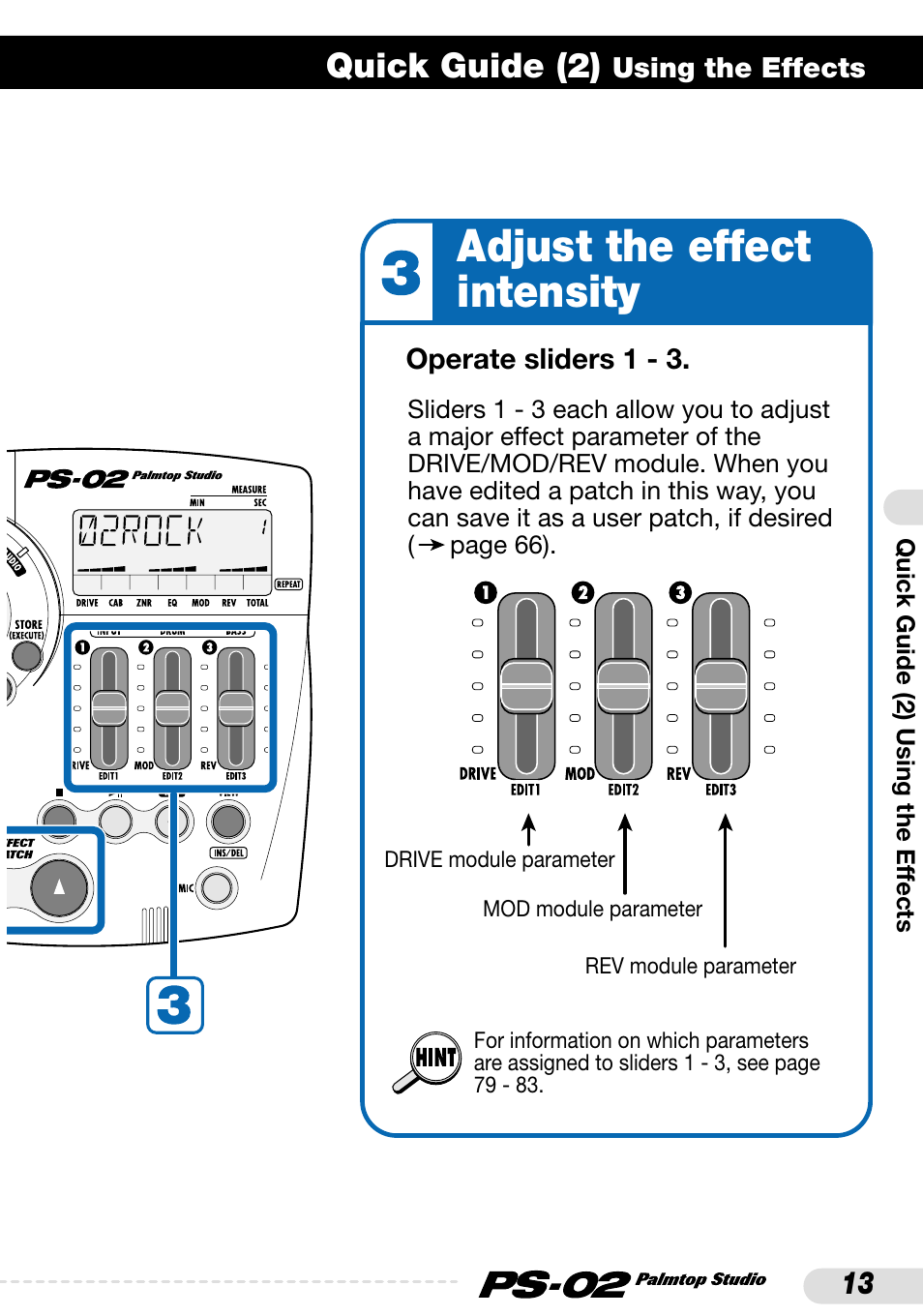 Adjust the effect intensity, Quick guide (2) | Zoom PS-02 User Manual | Page 13 / 88