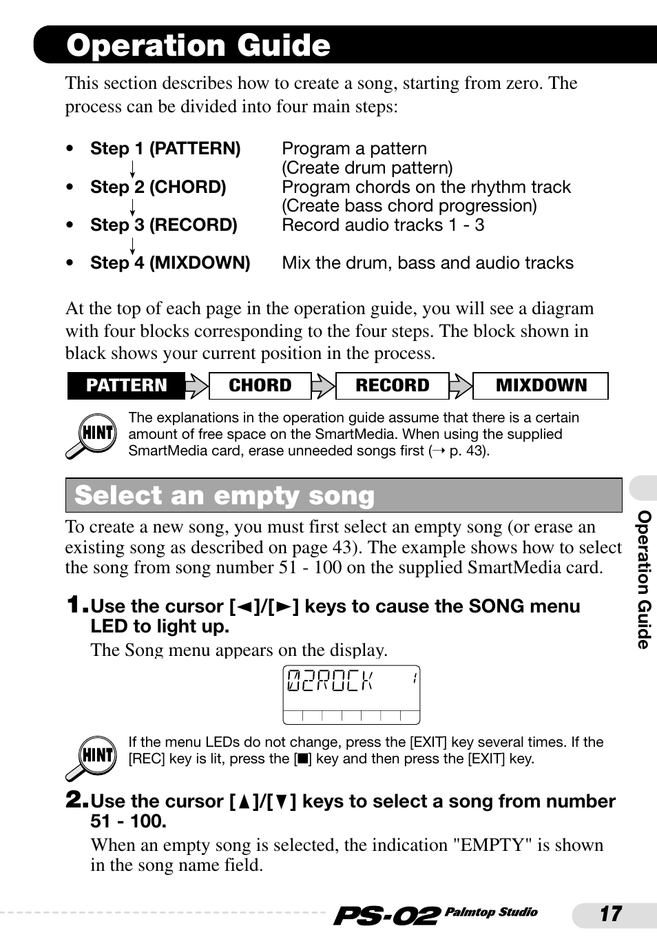 Operation guide, Select an empty song | Zoom PS-02 User Manual | Page 17 / 88