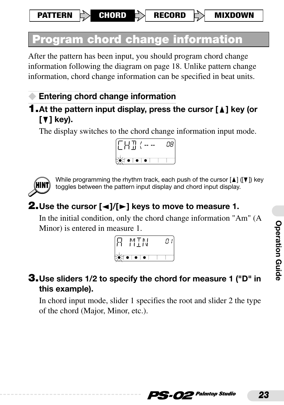 Program chord change information | Zoom PS-02 User Manual | Page 23 / 88