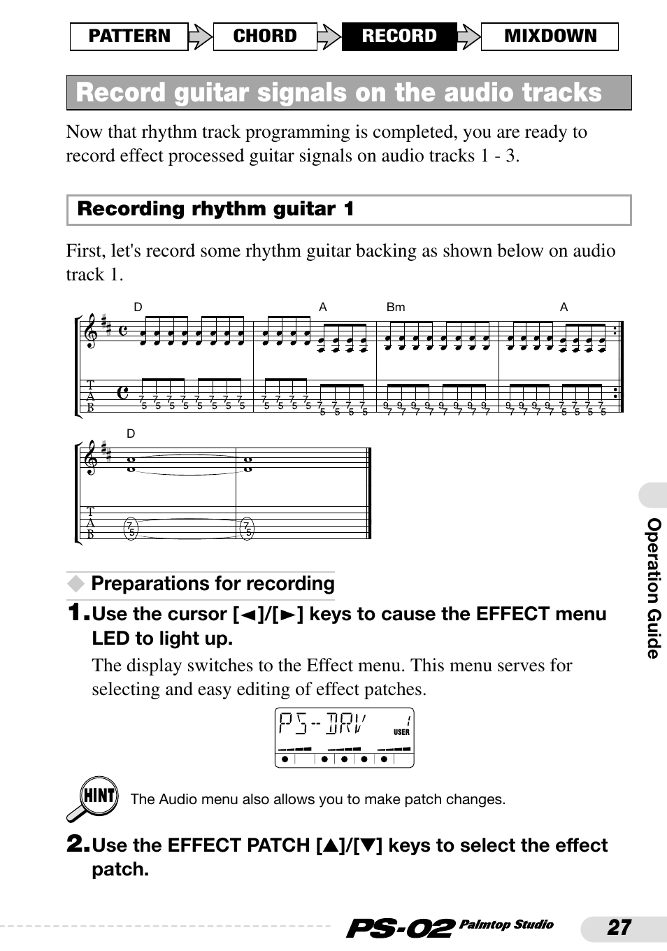 Record guitar signals on the audio tracks | Zoom PS-02 User Manual | Page 27 / 88