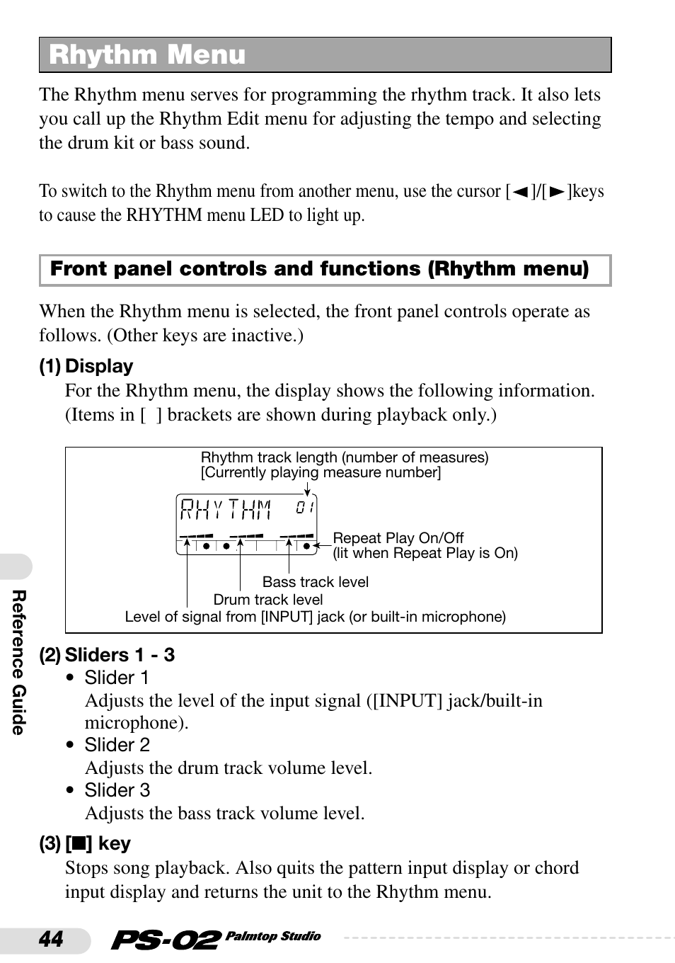 Rhythm menu | Zoom PS-02 User Manual | Page 44 / 88