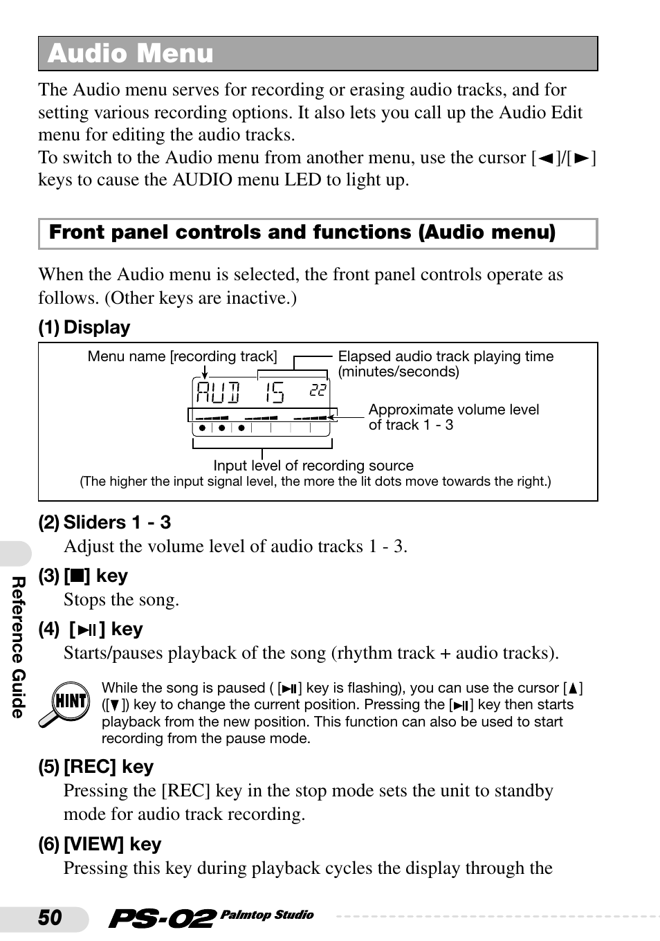 Audio menu | Zoom PS-02 User Manual | Page 50 / 88