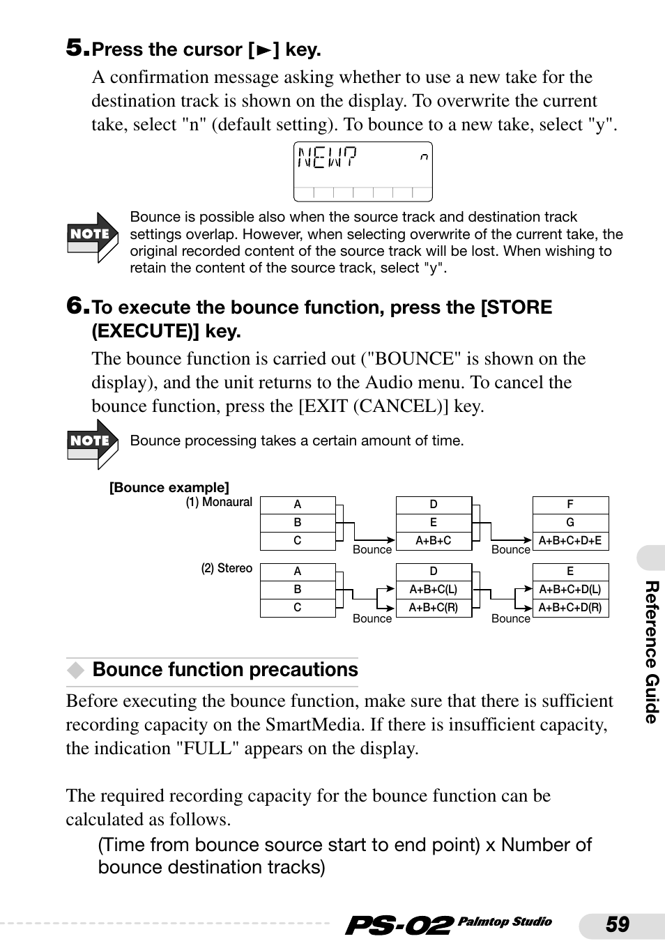 Bounce function precautions, Refer e nce guide | Zoom PS-02 User Manual | Page 59 / 88