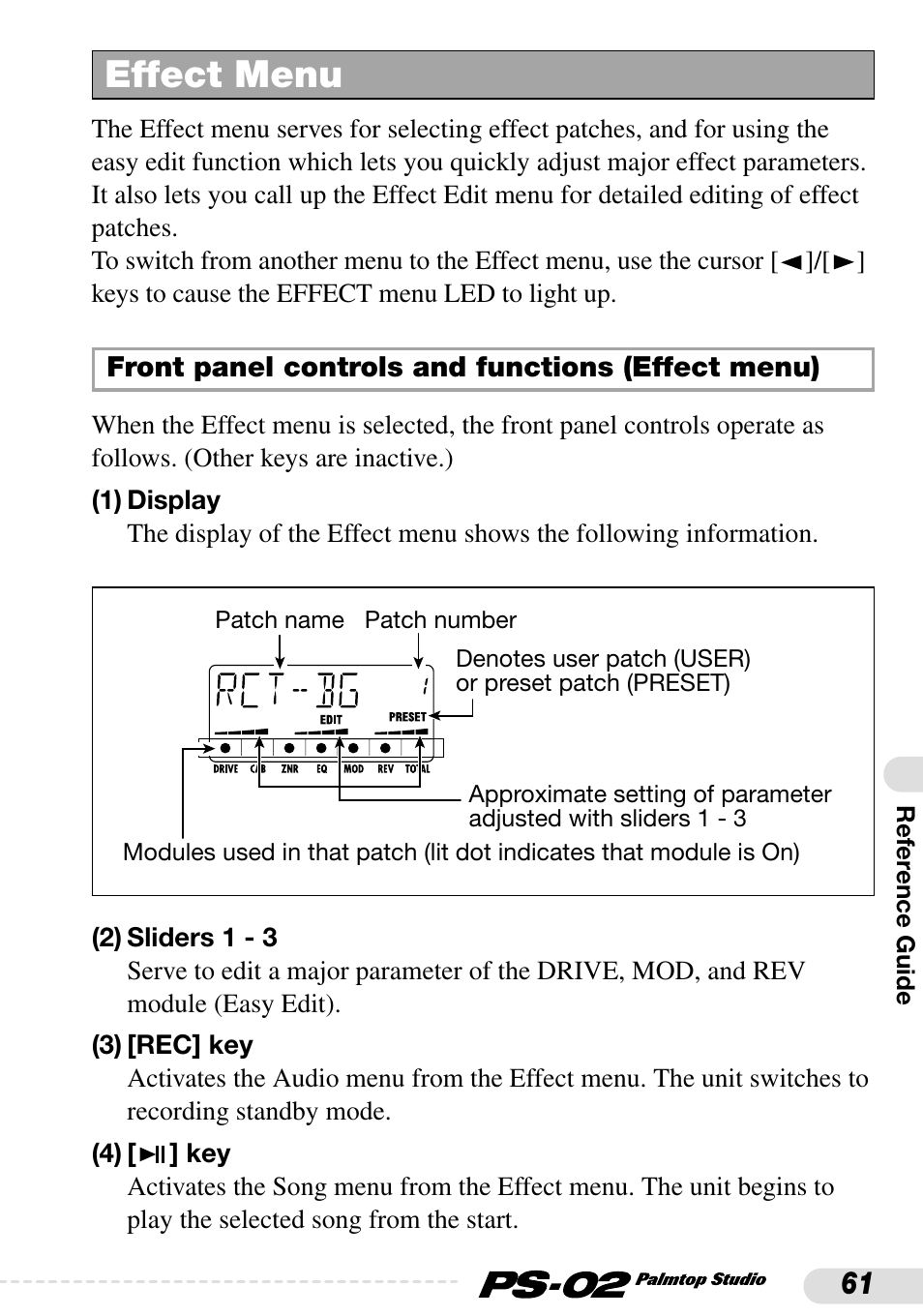 Effect menu | Zoom PS-02 User Manual | Page 61 / 88