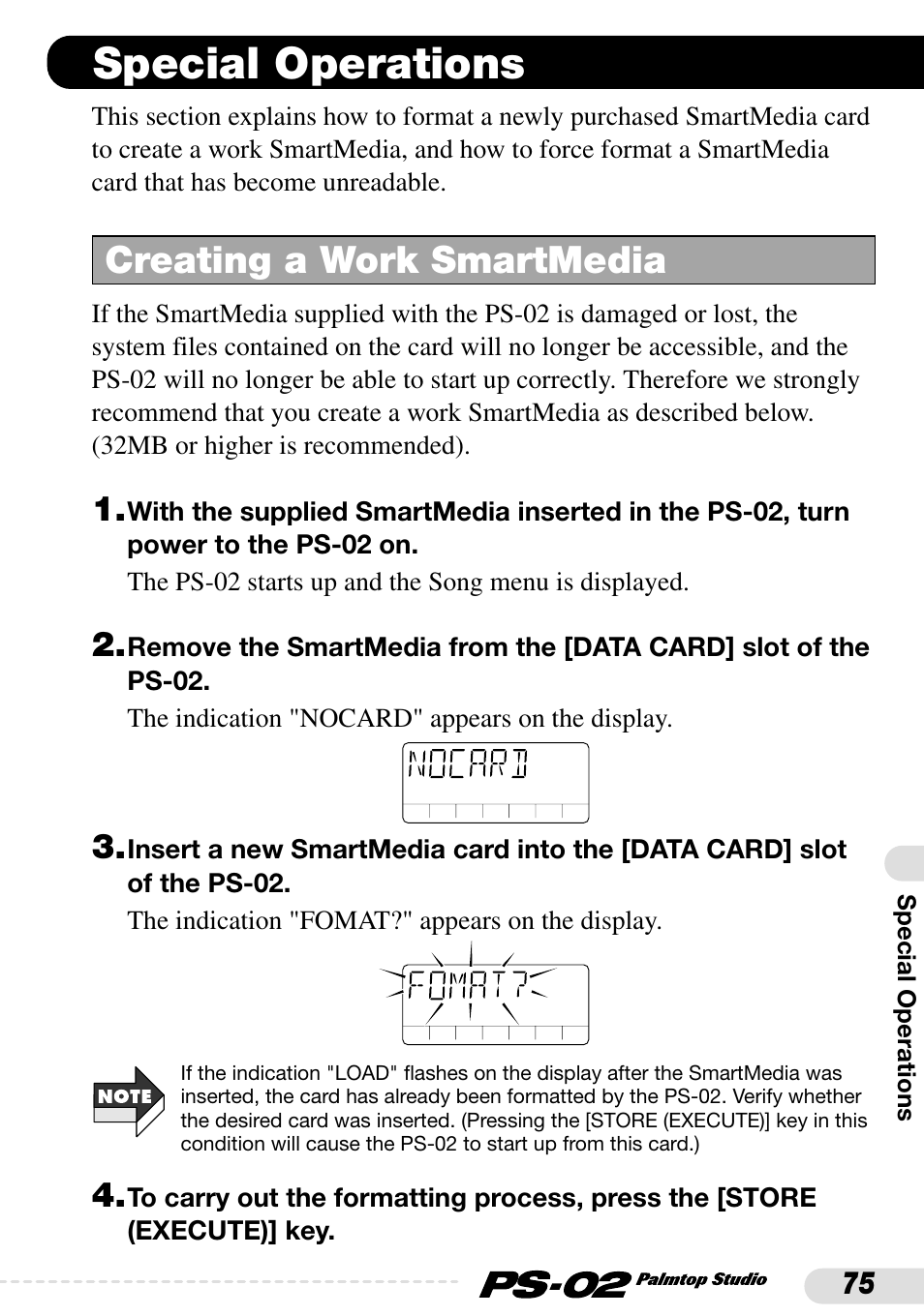 Special operations, Creating a work smartmedia | Zoom PS-02 User Manual | Page 75 / 88