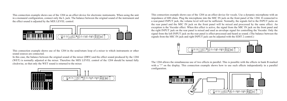 Connection to send/return jacks of a mixer, Using two effects in parallel | Zoom 1204 User Manual | Page 11 / 38