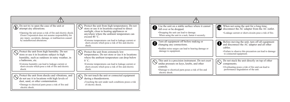 Warnings, Precautions | Zoom 1204 User Manual | Page 6 / 38