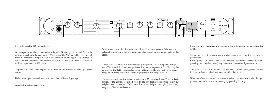 Controls and functions, Zoom studio, Front panel | Zoom 1204 User Manual | Page 8 / 38