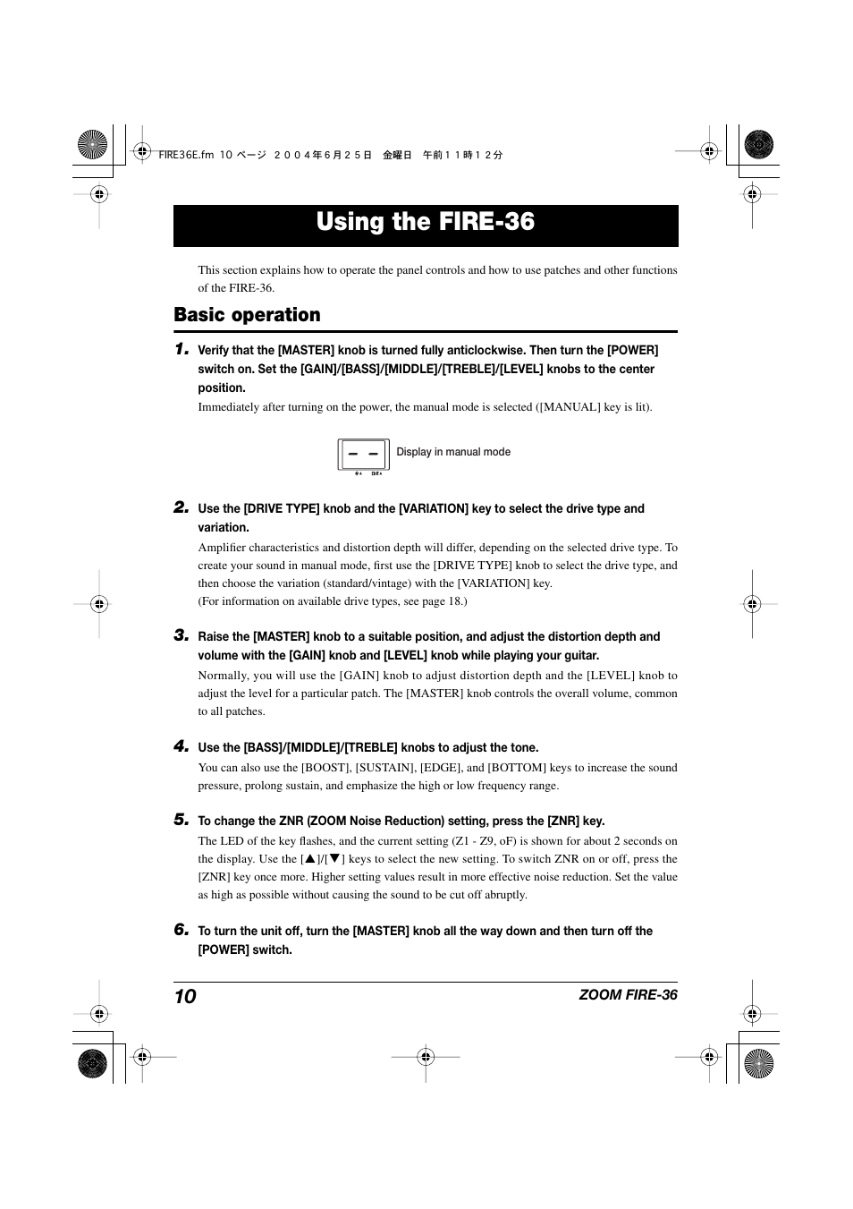 Using the fire-36, Basic operation | Zoom FIRE-36 User Manual | Page 10 / 26