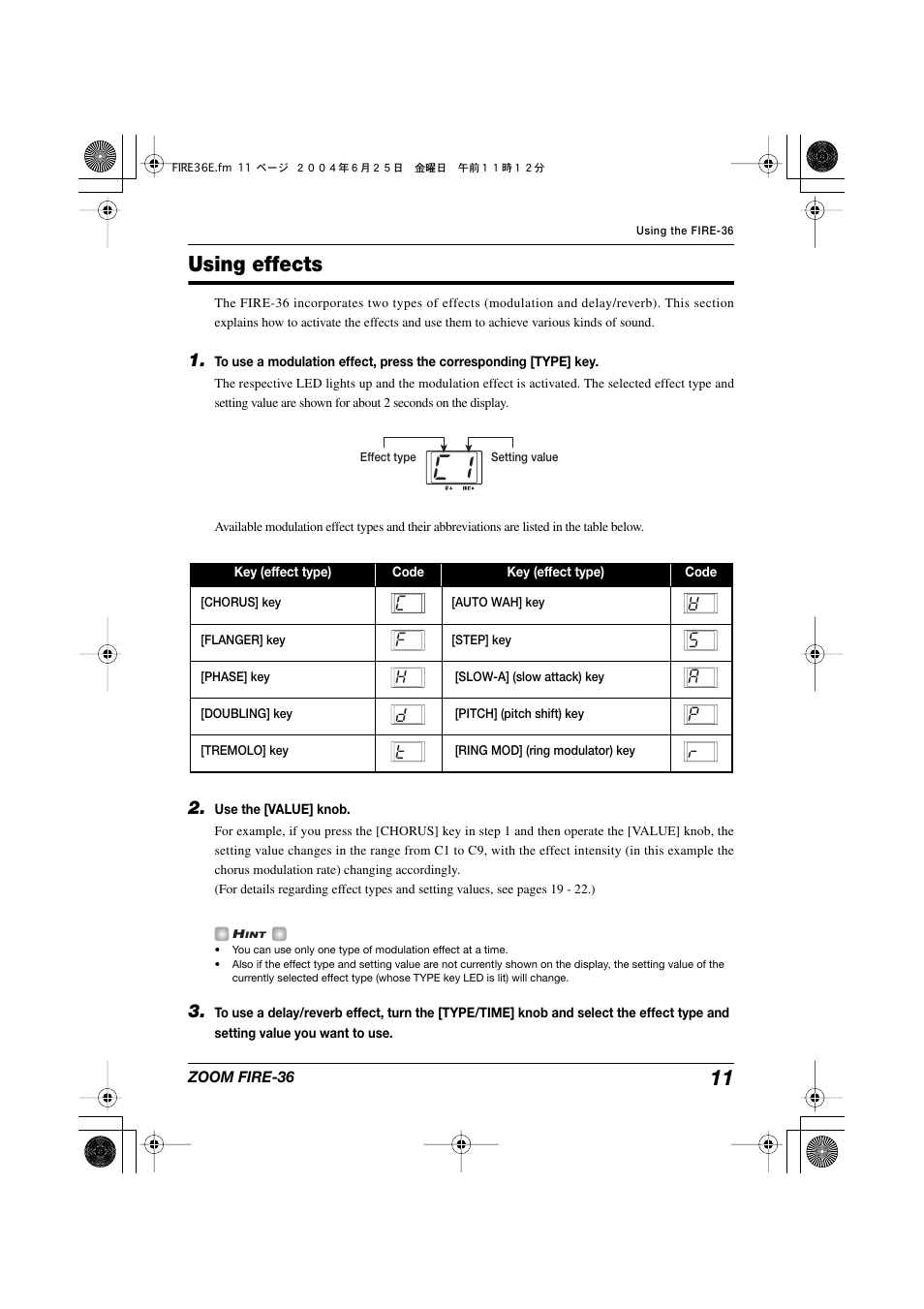 Using effects | Zoom FIRE-36 User Manual | Page 11 / 26