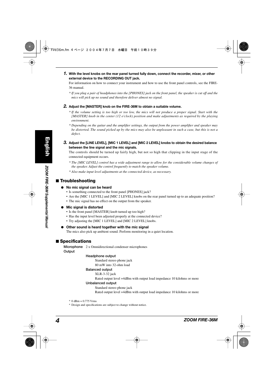 English | Zoom FIRE-36 User Manual | Page 26 / 26