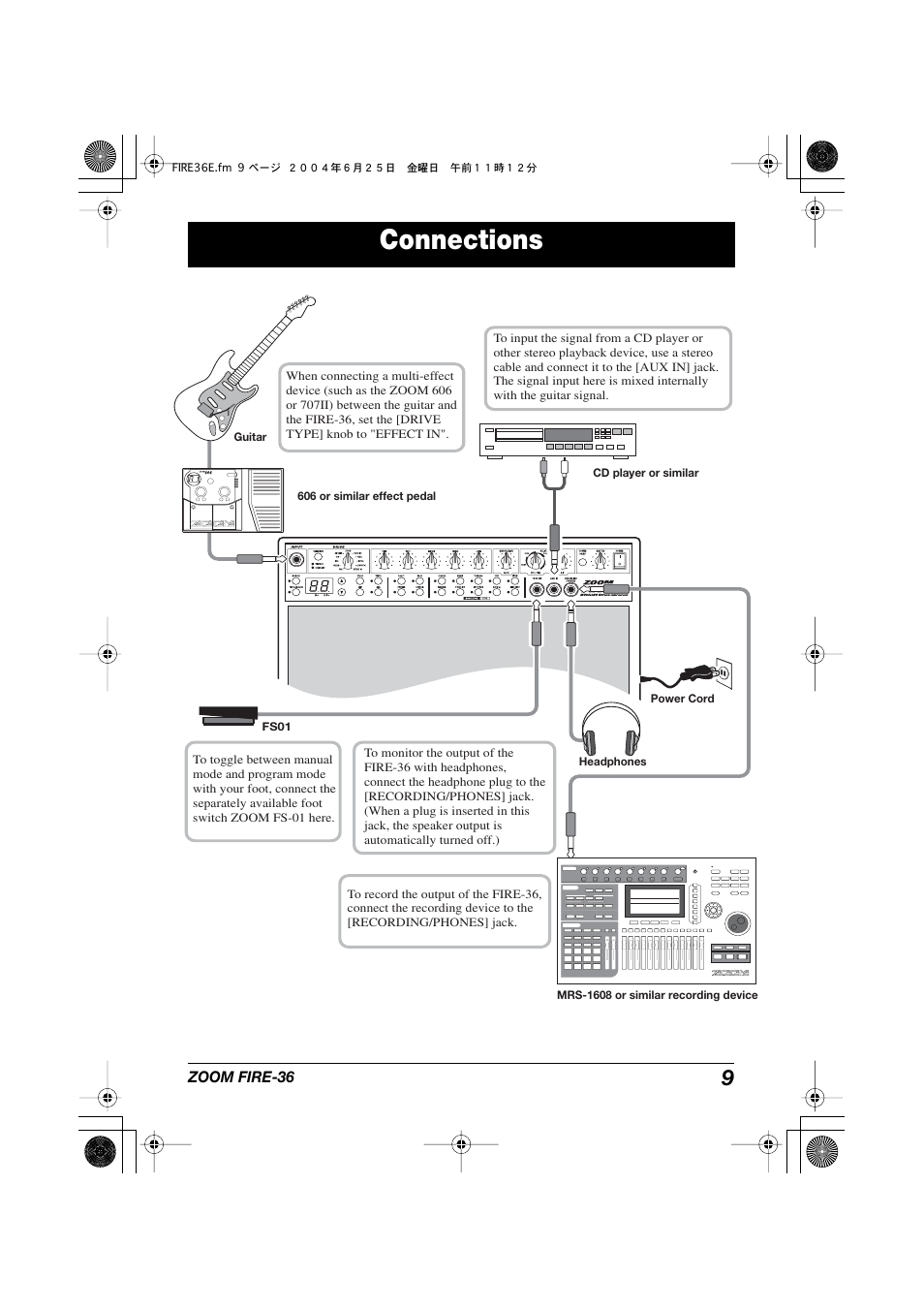Connections | Zoom FIRE-36 User Manual | Page 9 / 26