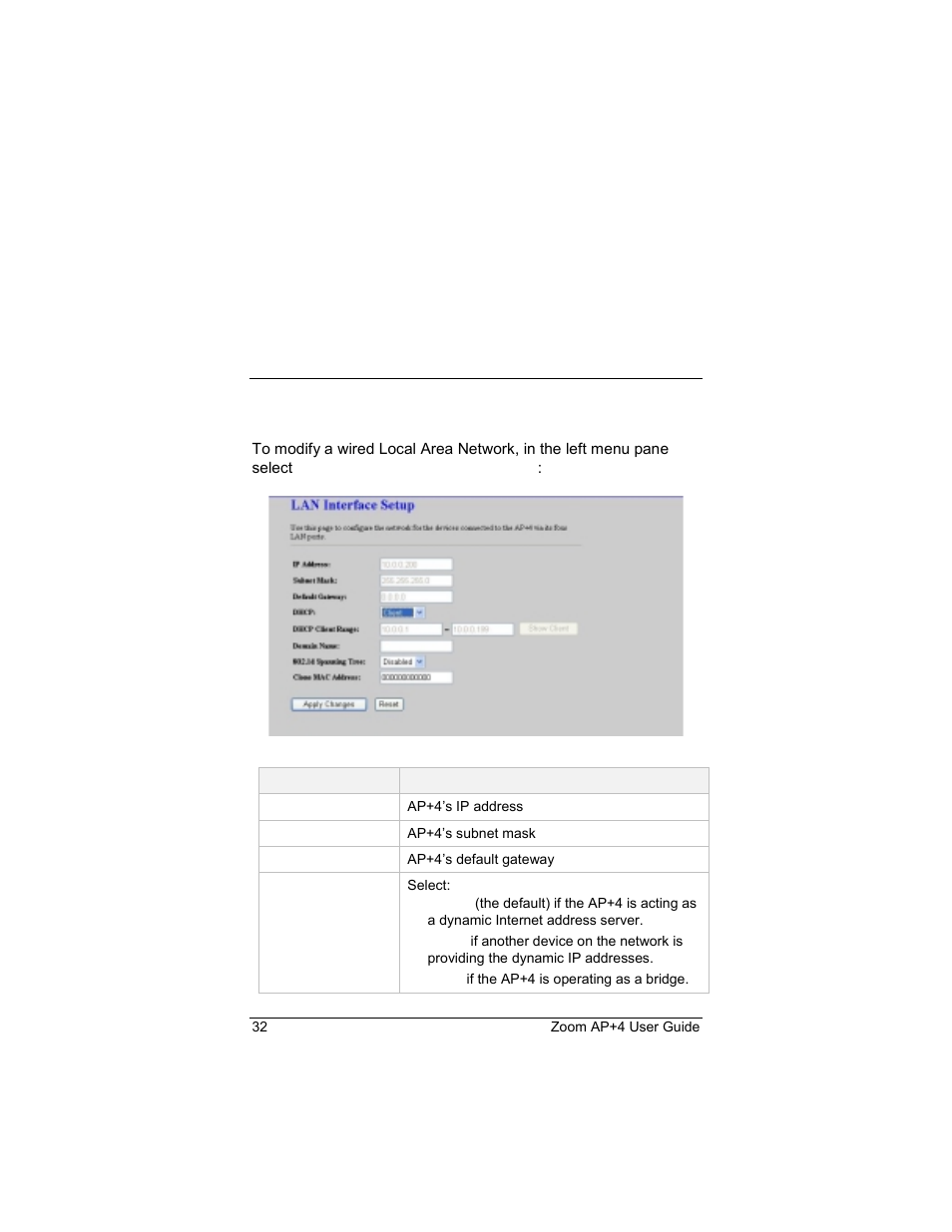 Lan interface, Tcp/ip settings, Tcp/ip settings lan interface | Zoom 4420-A User Manual | Page 32 / 81