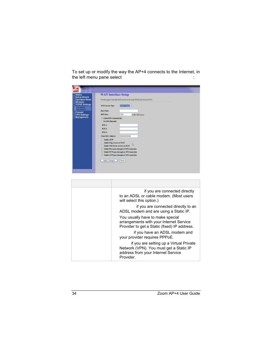 Wan interface | Zoom 4420-A User Manual | Page 34 / 81