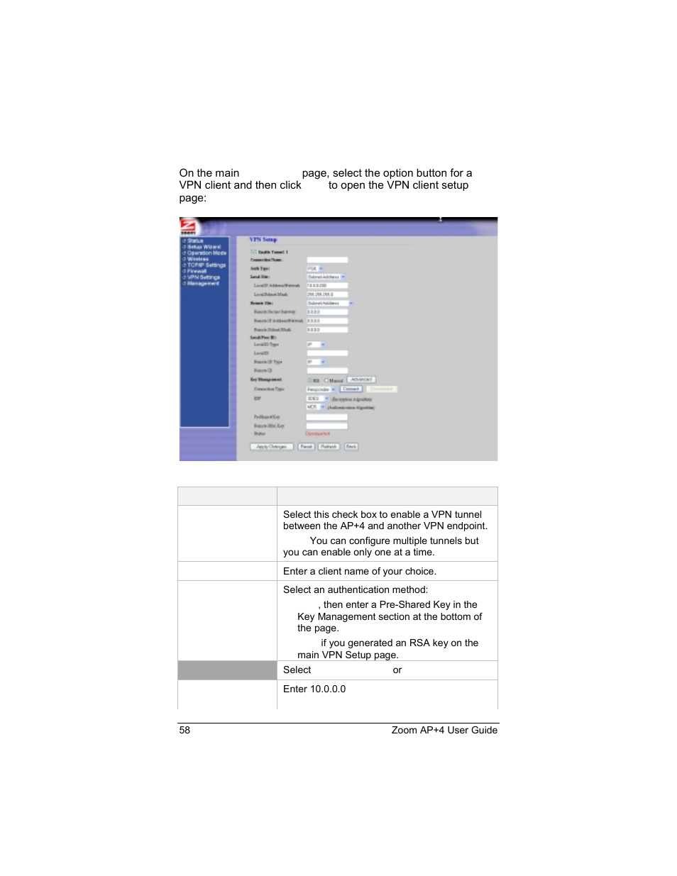 Vpn setup (client) | Zoom 4420-A User Manual | Page 58 / 81