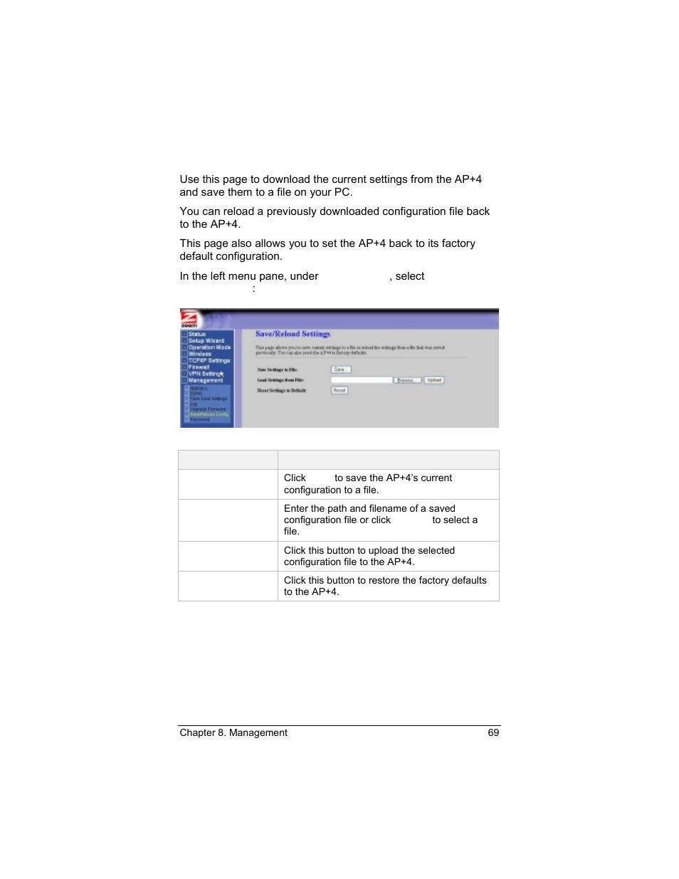 Save/reload configuration | Zoom 4420-A User Manual | Page 69 / 81