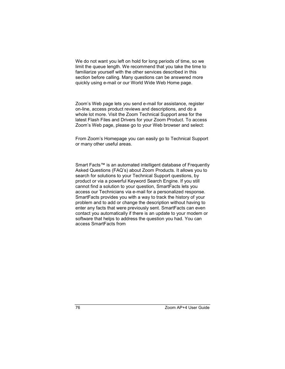 World wide web, Smart facts™ q&a search engine (english only), Smart facts | Zoom 4420-A User Manual | Page 76 / 81