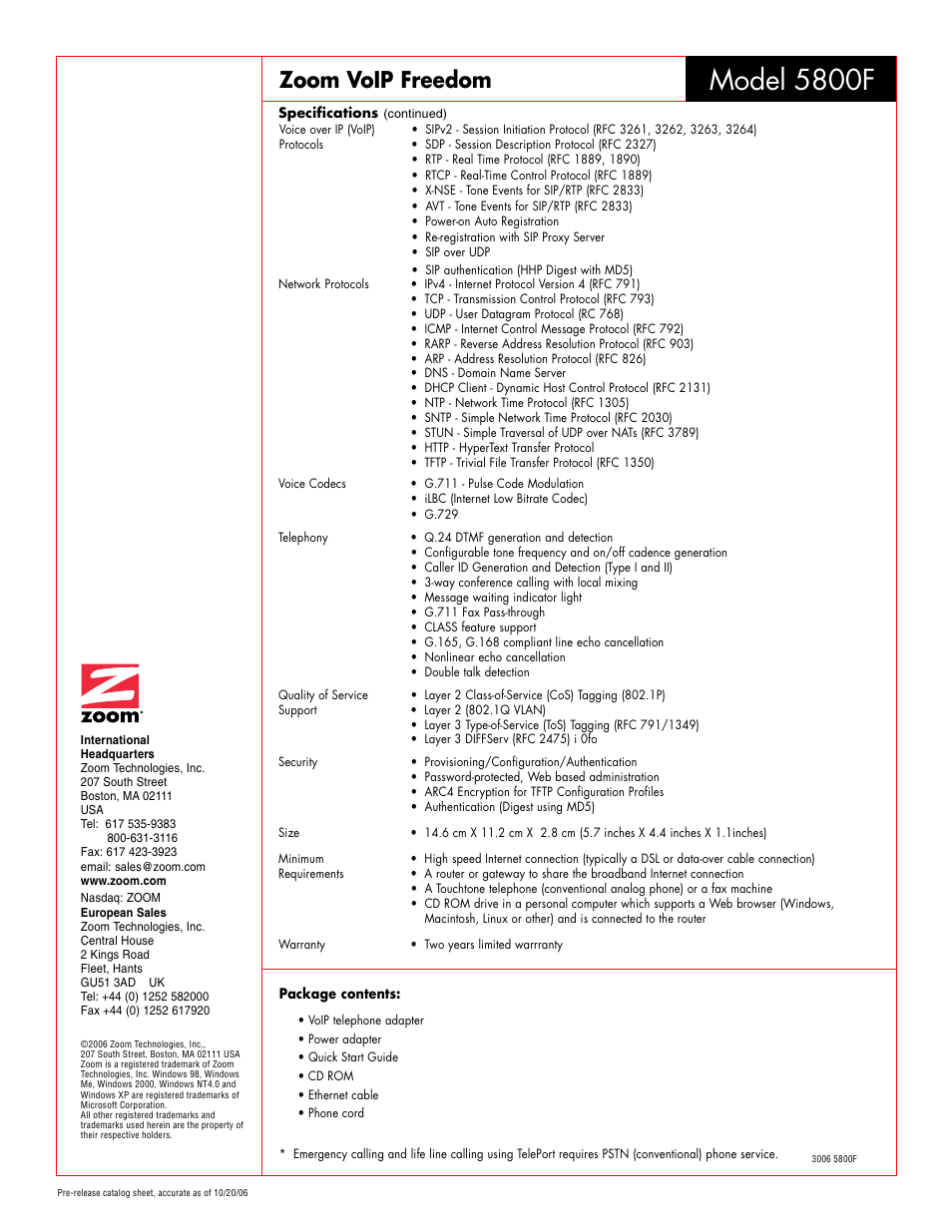 Model 5800f, Zoom voip freedom | Zoom 5800F User Manual | Page 2 / 2