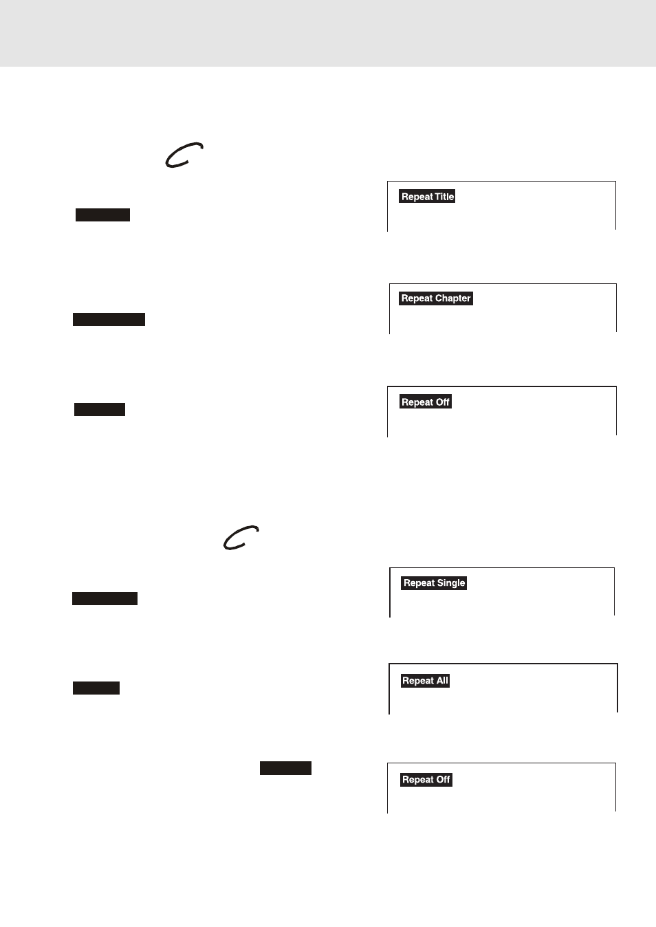 Repeat playback, Repeating a title, Repeating a chapter | Repeating a single track, Repeating a whole disc | Zoom DVD Home Theatre System User Manual | Page 28 / 44