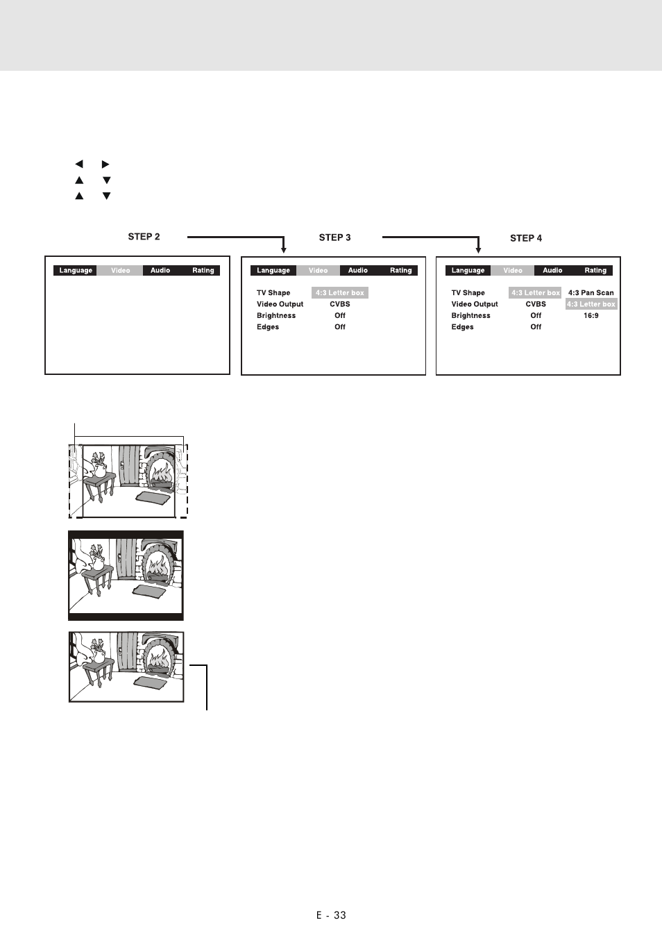 Customizing the function settings, Video setting, Tv shape | Zoom DVD Home Theatre System User Manual | Page 34 / 44