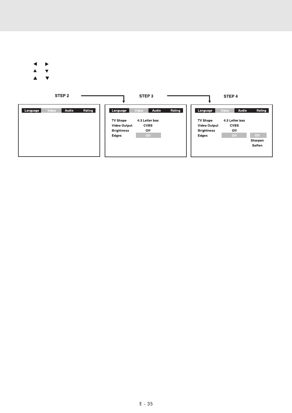 Customizing the function settings, Edges | Zoom DVD Home Theatre System User Manual | Page 36 / 44