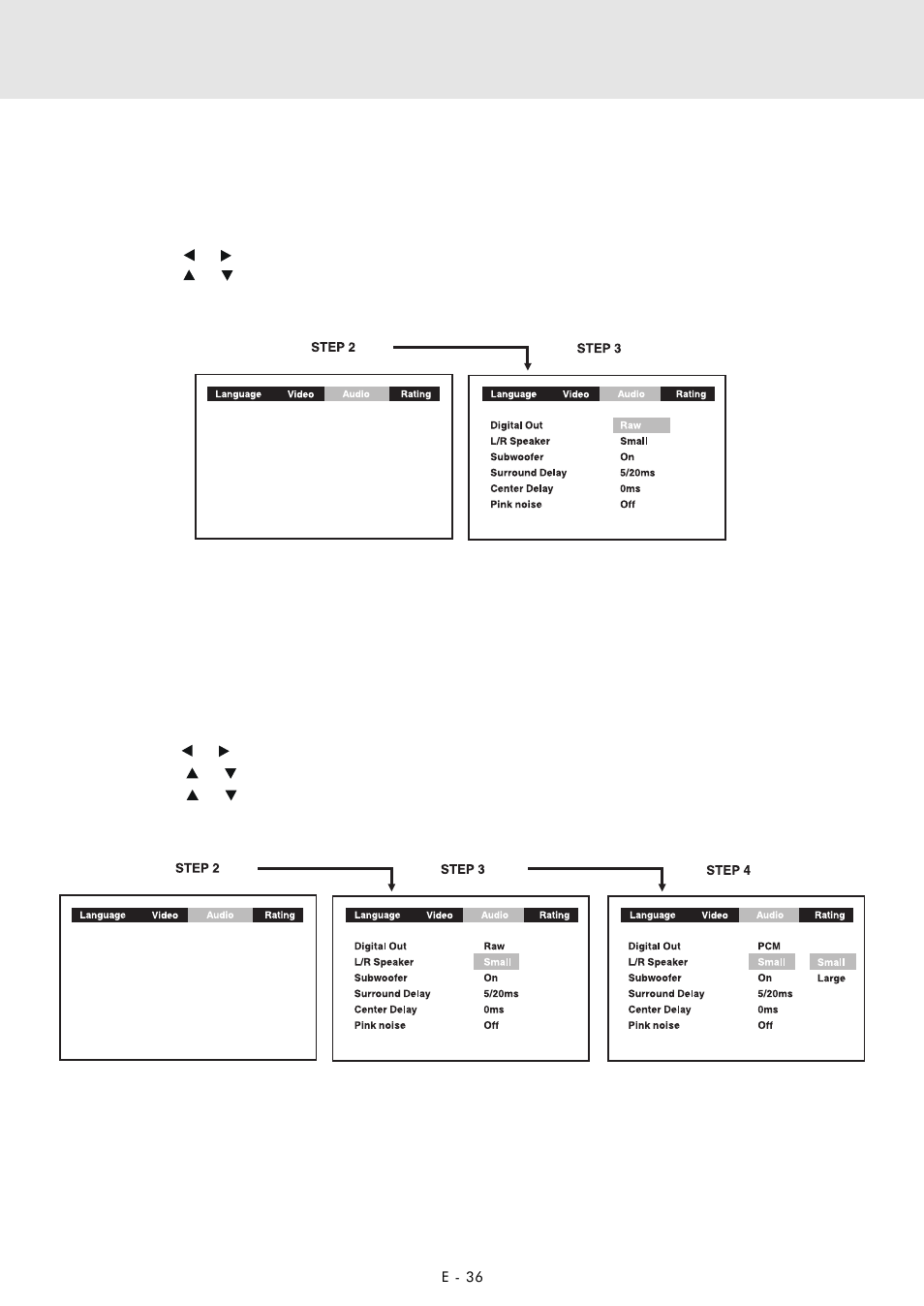 Customizing the function settings, Audio setting, Digital out | L/r speaker | Zoom DVD Home Theatre System User Manual | Page 37 / 44