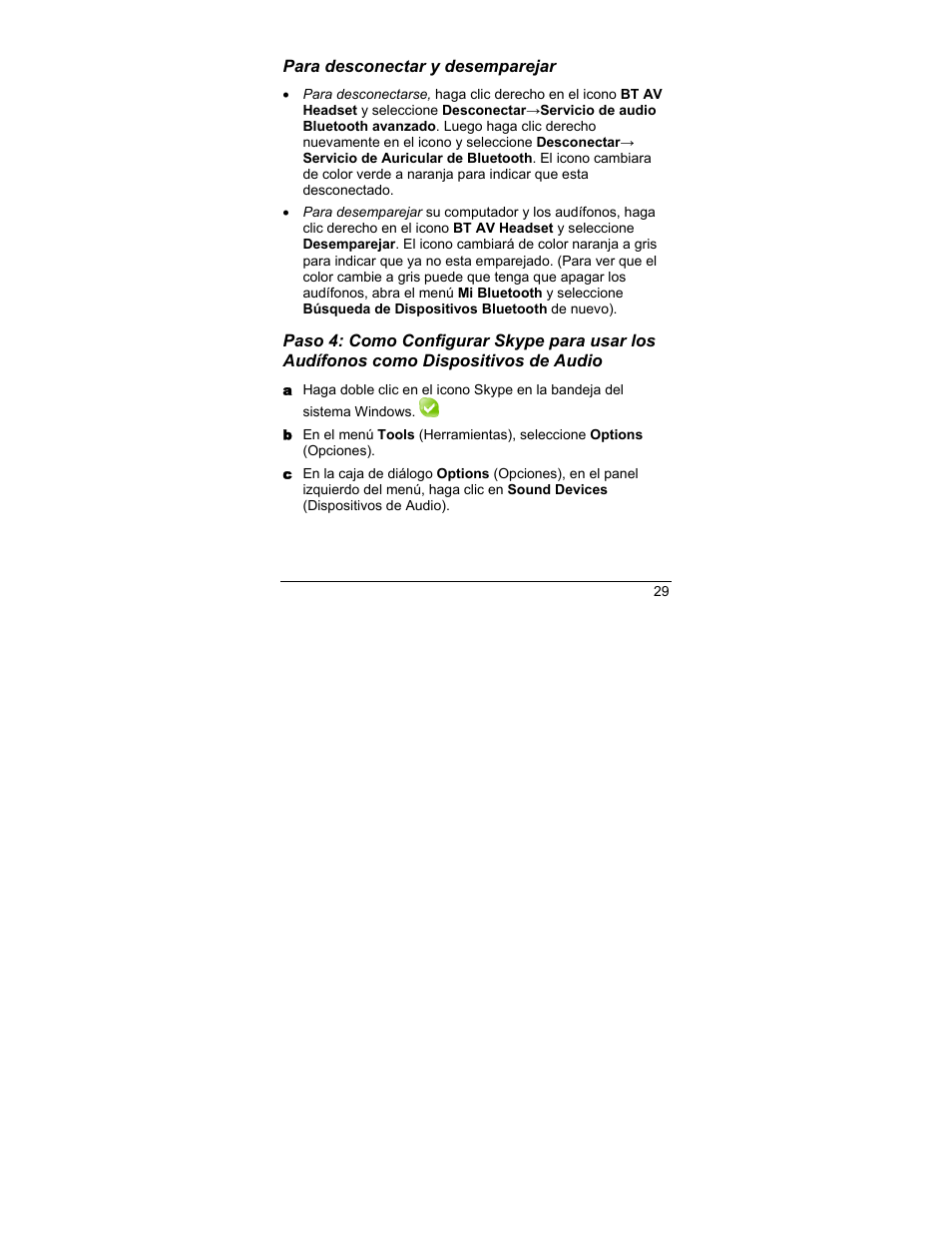 Para desconectar y desemparejar, Ina 29) | Zoom 4386/TF User Manual | Page 29 / 36