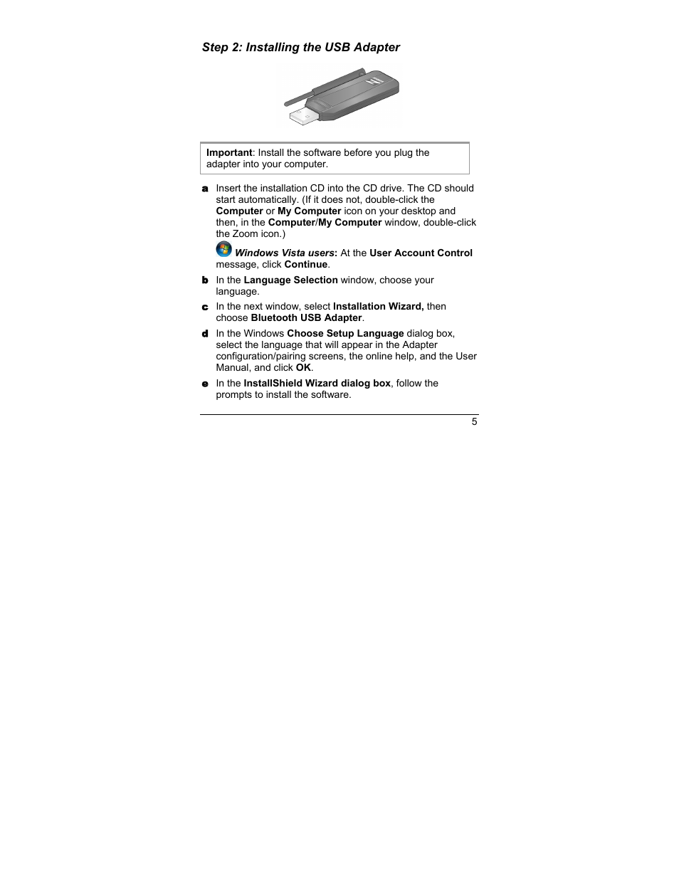 Step 2: installing the usb adapter | Zoom 4386/TF User Manual | Page 5 / 36