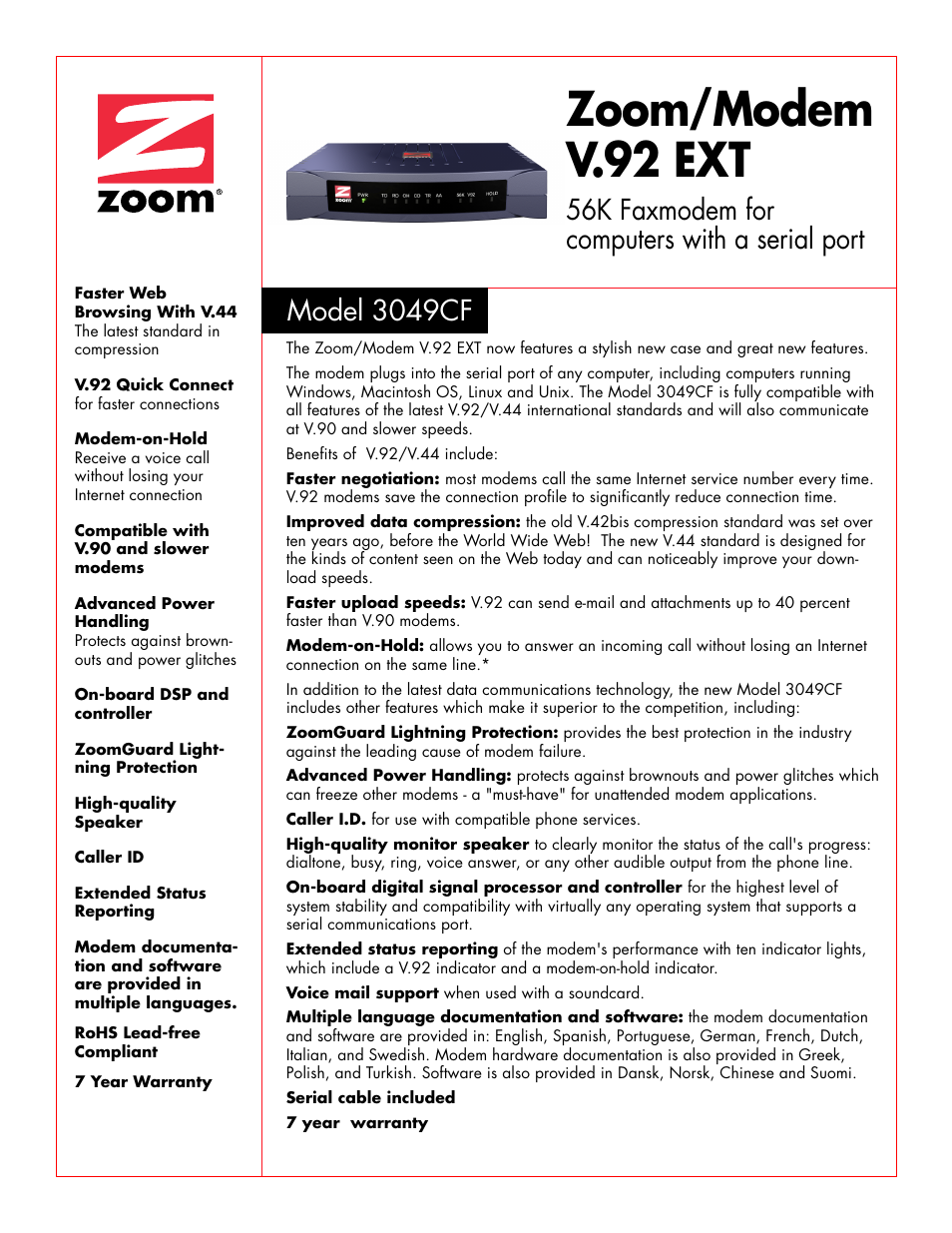 Zoom 3049CF User Manual | 2 pages