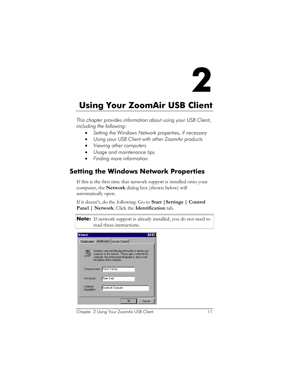 Setting the windows network properties, Sing, Usb c | Lient, Etting the, Indows, Etwork, Roperties, Using your zoomair usb client | Zoom ZoomAir USB Client User Manual | Page 11 / 40