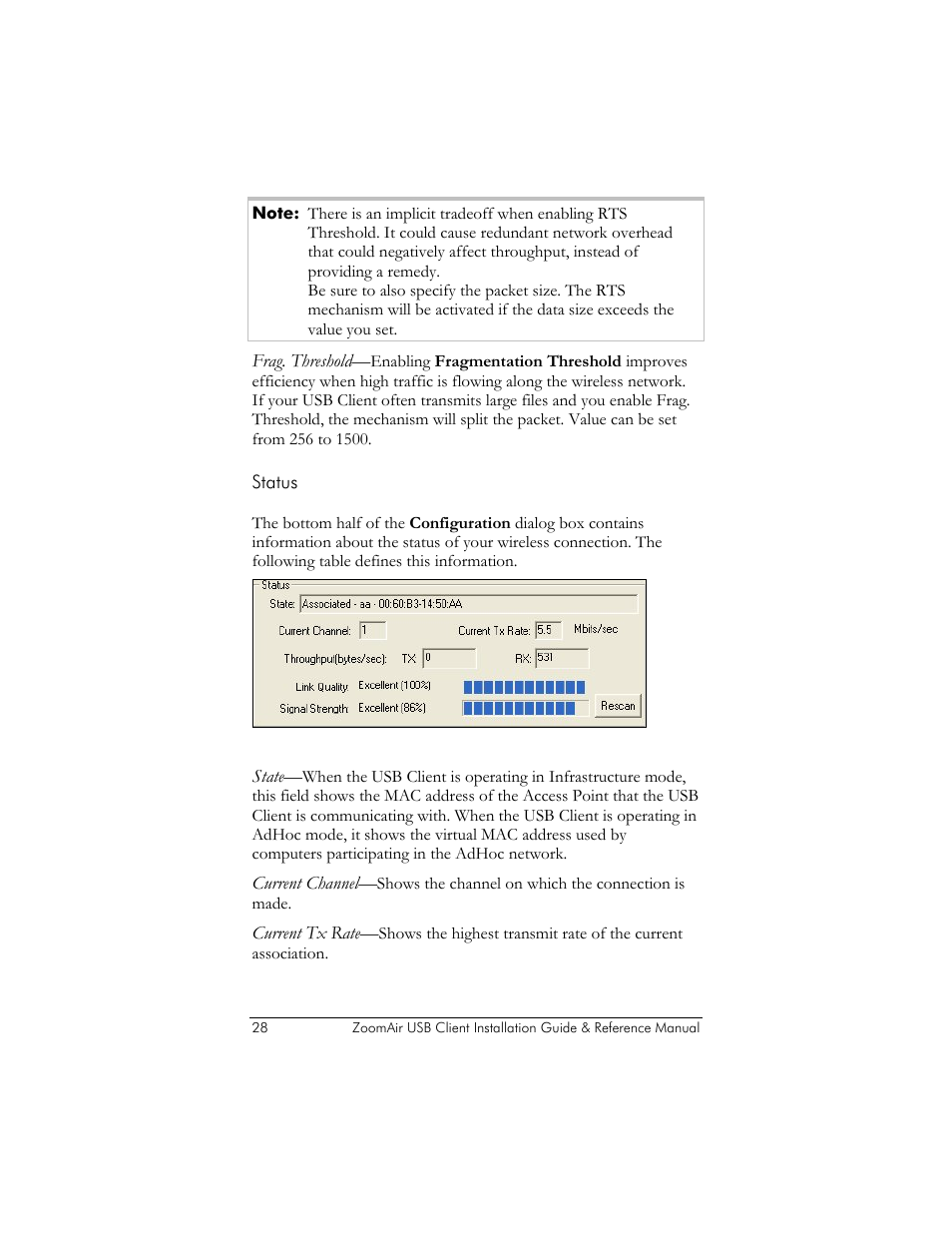 Status | Zoom ZoomAir USB Client User Manual | Page 28 / 40