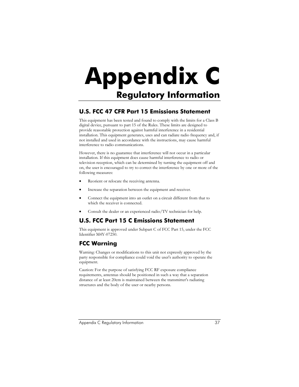 Ppendix, Egulatory, Nformation | Appendix c, Regulatory information | Zoom ZoomAir USB Client User Manual | Page 37 / 40