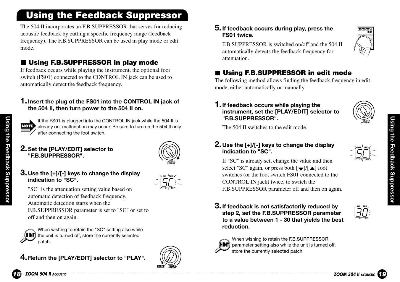 Using the feedback suppressor | Zoom ACOUSTIC 504 II User Manual | Page 10 / 17